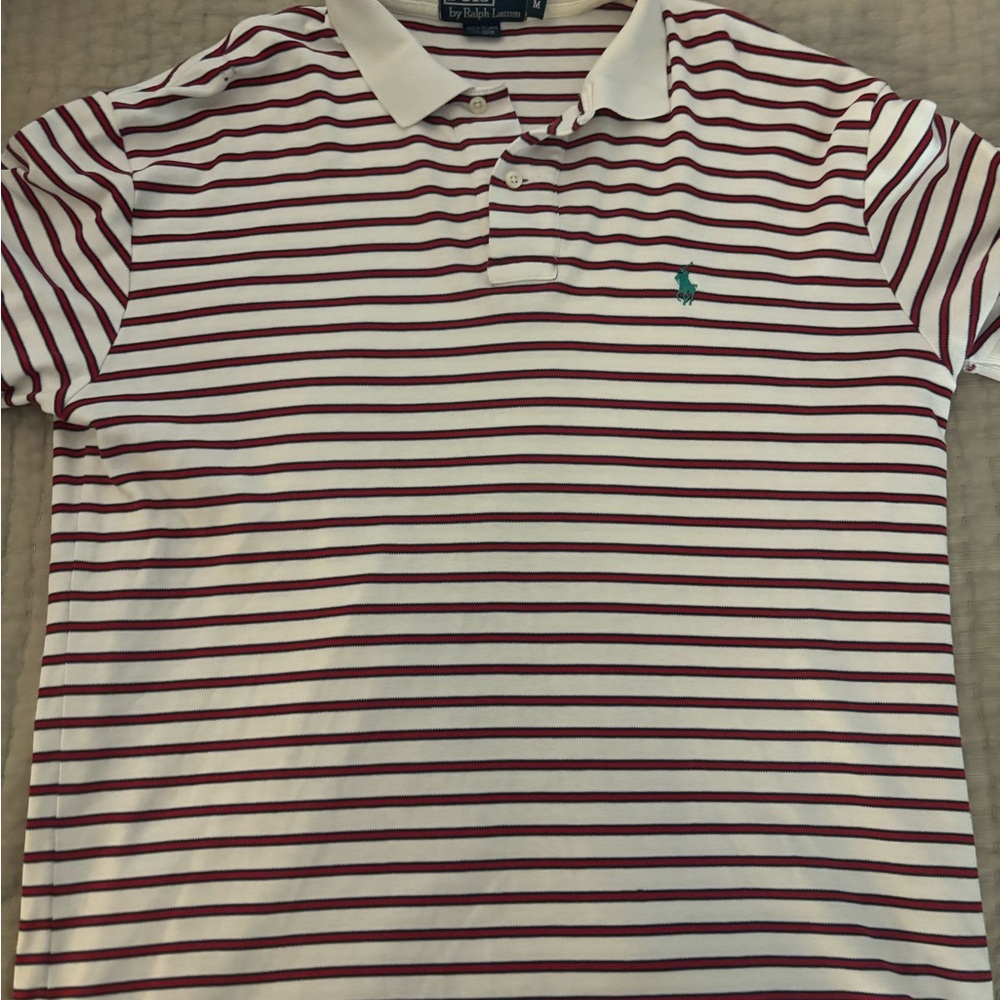 Ralph Lauren Men's Polo Shirt - Burgundy and White Stripes